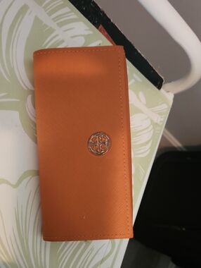 Tory Burch Orange Saffiano Continental Wallet with Gold Logo Medallion